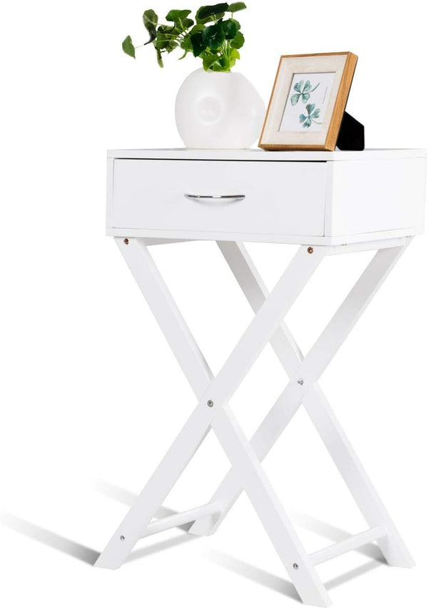 Giantex Nightstand with Drawer X-Shaped Design Sofa Side Table for Living Room
