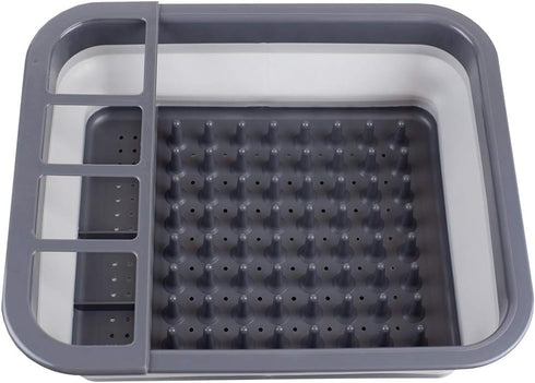 Home Basics Grey Silicone and Plastic Easy Storage Collapsible Dish Rack with Cutlery Holder