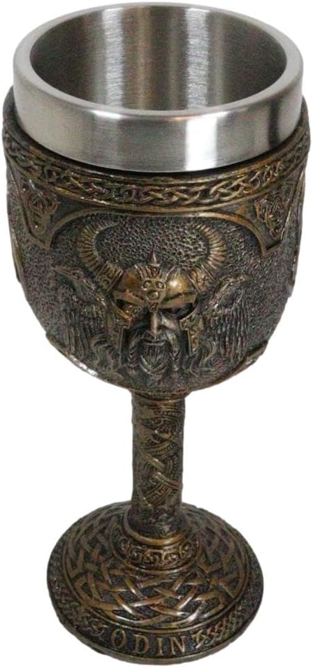 Ebros Norse Mythology Viking Alfather Odin God Of Asgard, 7oz Resin Wine Goblet Chalice with Stainless Steel Liner