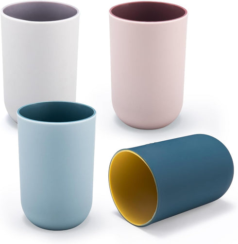 PNDID 4 Pieces Plastic Bathroom Tumblers, Unbreakable Toothbrush Cup, Plastic Mouthwash Cup Toothbrush