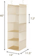 MAX Houser 5 Shelf Hanging Closet Organizer, Foldable Cloth Shelves with 4 Side Pockets, Space Saver - Beige