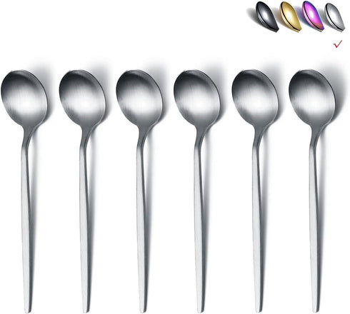 Teaspoons 6 Piece - 6.6'' Stainless Steel Small Spoons, Tea Spoons for Home, Kitchen, Dishwasher Safe