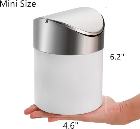 ZOOFOX 2 Pack Mini Trash Can, White Stainless Steel Garbage Bin with Swing Lid, Small Countertop Trash Can for Home, Office, Kitchen, Vanity Tabletop, Bedroom, Car by ZOOFOX
