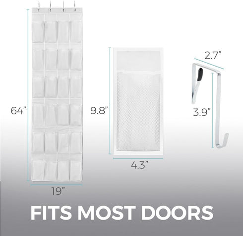 HOME GENIE 24 Pocket Strong Space Saving Over Door Shoe Organizer, Holds Up to 40 Pounds, White