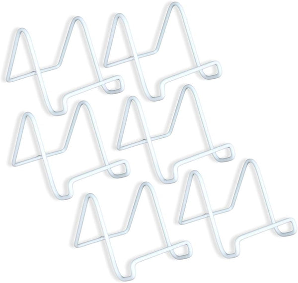 BANBERRY DESIGNS Wire Easel Plate Stands Display Holder, White Metal, 3 Inch, Pack of 6