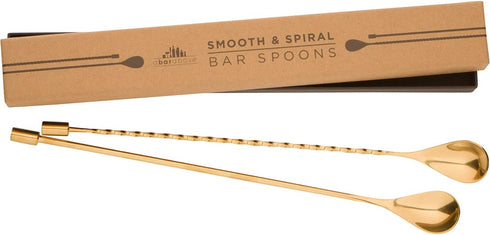 A Bar Above 2-Piece Gold Bar Spoon Set, Heavyweight 12-Inch Cocktail Mixing Spoons, Gold-Plated Stainless Steel