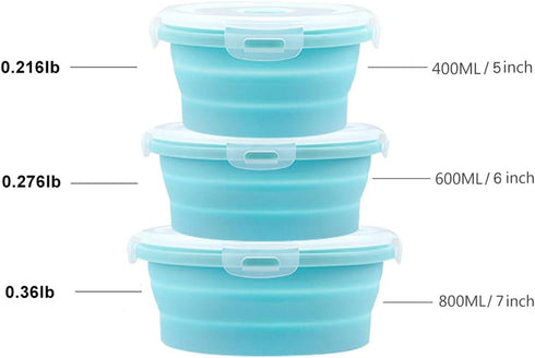 GLE2016 Collapsible Bowls, Silicone Food Storage Containers with Lids for Camping, Round Lunch Containers, Blue