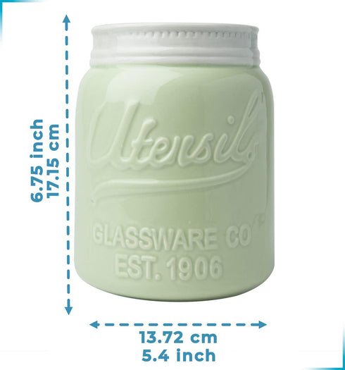 Comfify Wide Mouth Mason Jar Utensil Holder, Decorative Kitchenware Organizer Crock, Green, Large Size 7" Height
