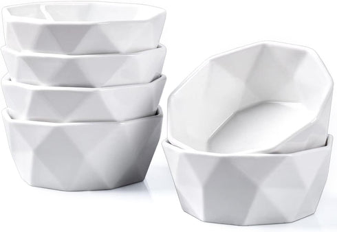 DELLING 8 oz Ramekins Set of 6, Porcelain Geometric Style for Baking Souffle, Ice Cream, Snack, Charcuterie Bowls, Oven