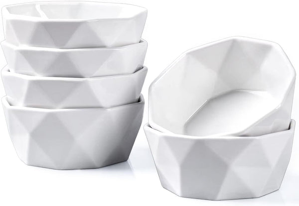 DELLING 8 oz Ramekins Set of 6, Porcelain Geometric Style for Baking Souffle, Ice Cream, Snack, Charcuterie Bowls, Oven