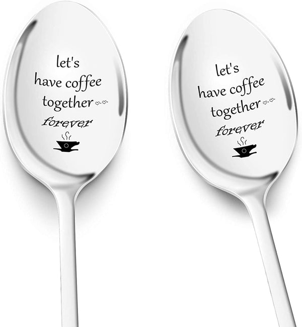 PRSTENLY 2 Pcs Engraved Coffee Spoon, Personalized Stainless Steel Gifts for Couples, Valentine's Day