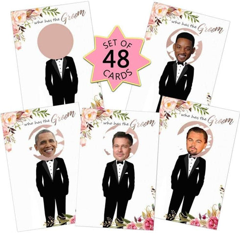 Floral Bridal Shower Games - Who Has The Groom Scratch Off Cards for 48 Guests, Rose Gold White