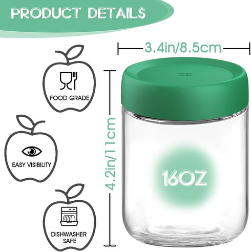 16oz 2 Pack Overnight Oats Containers with full Lids - size Bulk Glass Jar, Meal Prep Jars for Yogurt, Salad