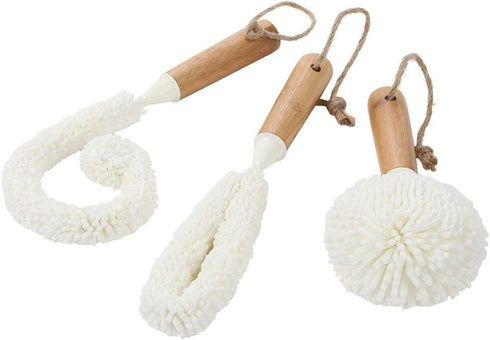 Lily's Home Decanter Cleaning Brush Set, 3 Brushes with Bamboo Handles for Hard to Reach Glassware