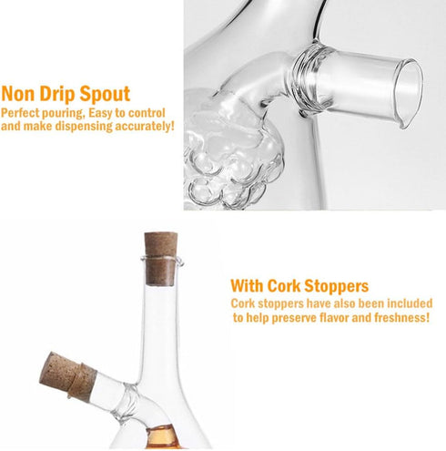 2 1 Oil and Vinegar Dispenser, in Glass Olive Oil and Vinegar Cruet Dispenser Bottle, Kitchen Olive Soy Sauce Dispenser