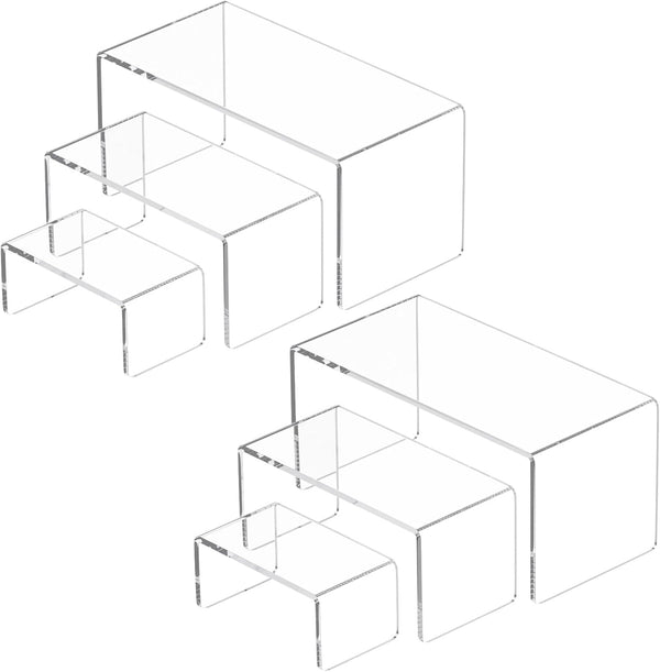 NIUBEE Acrylic Display Risers Stand 2 Sets,3 Steps Clear Riser Shelf Showcase