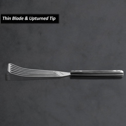 2 Pack Stainless Steel Fish Spatula Turner, Slotted Spatulas for Flipping, Turning, Frying & Grilling, Wooden Full Tang