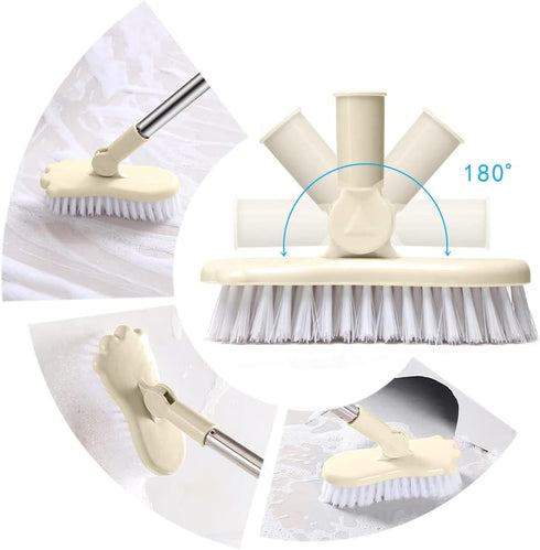 LandHope Long Handled Scrub Brush, Rotatable Brush Head for Bathroom, Kitchen, and Tile Cleaning (Beige)