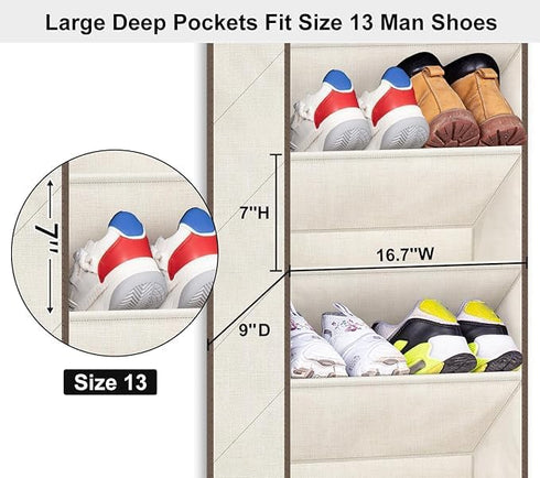 Closet SLEEPING LAMB Over The Door Shoe Organizer for with Large Deep Pockets, Narrow Shoe Rack for Door Hanging Boots