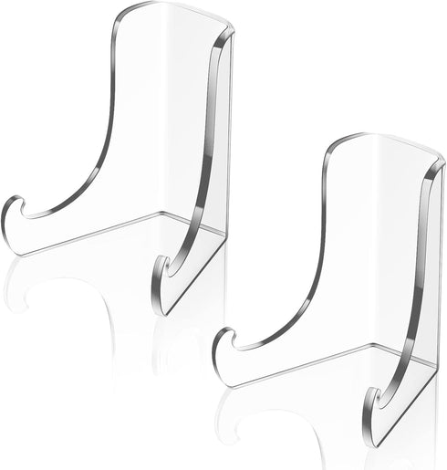 Chunful 2 Pieces Acrylic Plate Stands, Clear Easels with Deep Support Shelves for Photos and Books