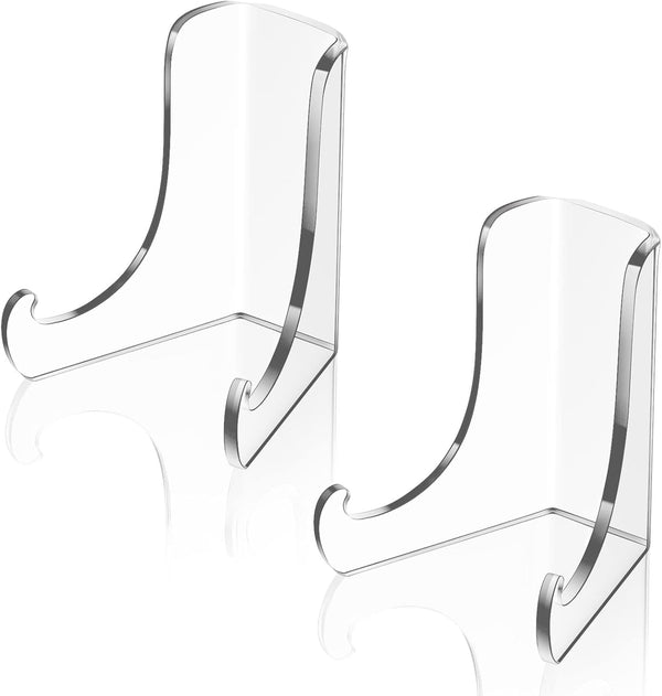 Chunful 2 Pieces Acrylic Plate Stands, Clear Easels with Deep Support Shelves for Photos and Books