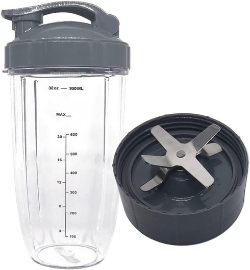 JOYSATR 32oz Cup with Flip Top To-Go Lid & Blade Replacement Set for NutriBullet Blender