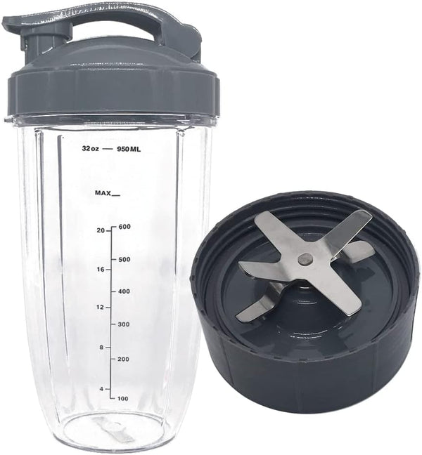 JOYSATR 32oz Cup with Flip Top To-Go Lid & Blade Replacement Set for NutriBullet Blender