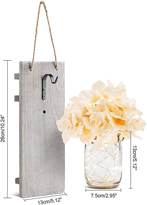iDECOE 6 (Set 2) Premium Mason Jar Wall Decor Sconces - Rustic Grey Decorative Wall Decor with LED String Lights, Hours