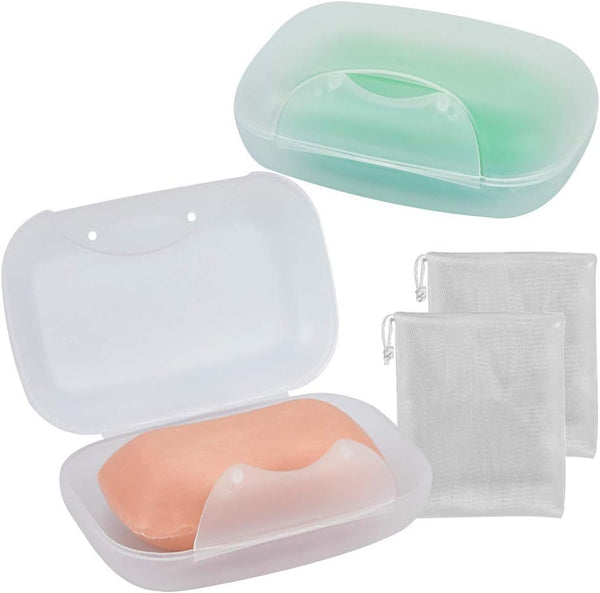 Soap Box Holder, 2-Pack Clear Soap Dish Container for Bathroom, Gym & Camping by Vonpri