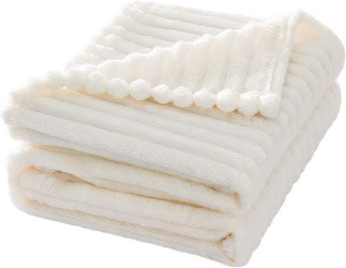 MIULEE Super Soft Baby Throw Blanket, Lightweight Fleece Warm Plush Cozy Bed Blanket 30"x40", Stripe Pattern, Cream