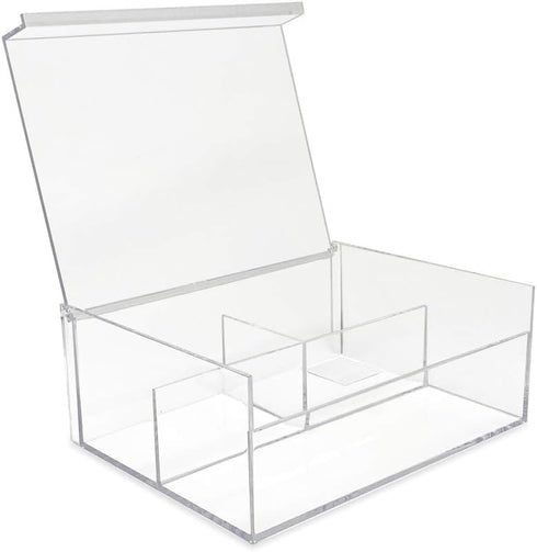 Isaac Jacobs Multi-Sectional Tray Organizer with Lid (6.7" L x 8.6" W x 3.4" H), 3-Compartment Storage for Makeup,