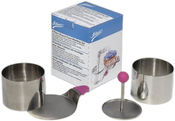 Ateco Round Food Molding Set, 4-Piece Set Includes 2 Rings, Fitted Press & Transfer Plate, 2.75 by 2.1-Inches