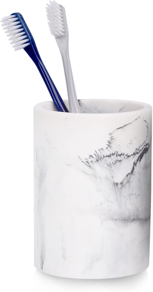 ZCCZ Toothbrush Holder for Bathroom, Marble Look Electric Toothbrush and Toothpaste Organizer, White Design Cup