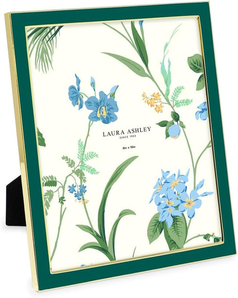 Laura Ashley 8x10 Hunter Green Enamel Picture Frame, Gold Metal Edge with