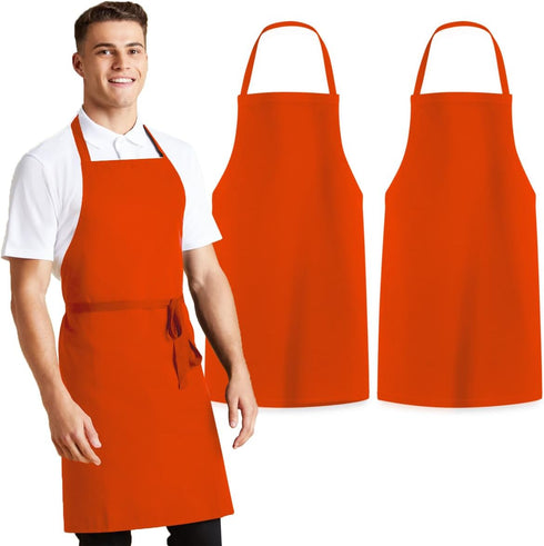 Unisex Bib Aprons - 100% Polyester Chef Apron with Extra Long Ties – Cooking Apron for Men and Women