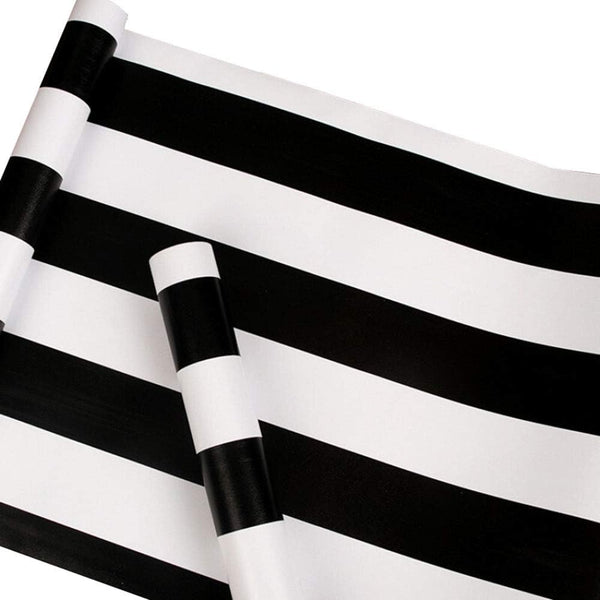 Peel and Stick Vinyl Black and White Striped Wallpaper - Self Adhesive Stripe Shelf Liner for Dresser Drawer Cabinets