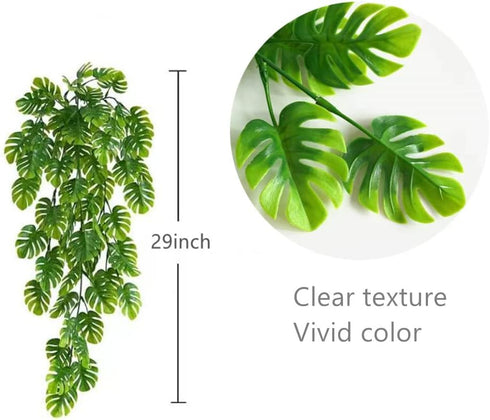 2pcs Artificial Monstera Hanging Plant, Fake Turtle Greenery Vine for Holiday Tropical Party Decorations