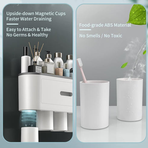6 2 2 Toothbrush Holders for Bathrooms Wall Mounted, Slot Toothbrush Holder with Automatic Toothpaste Dispensers