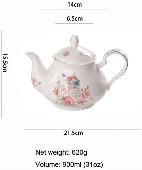 Eplze 2 sets YBK Tech Strengthen Porcelain Coffee Pot Ceramic Teapot- Pink Rose (Teapot+ of cup and saucer)