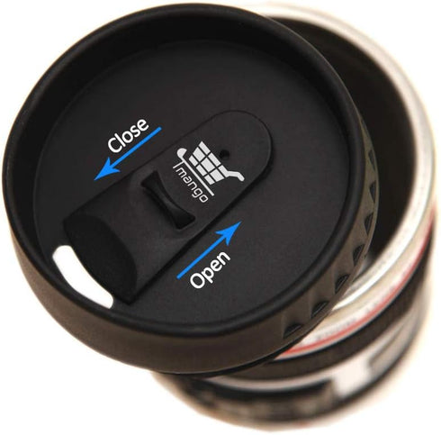 Camera Lens Coffee Mug with Slider Lid – Realistic DSLR Thermos Cup, Novelty Gift for Photographers and Coffee Lovers