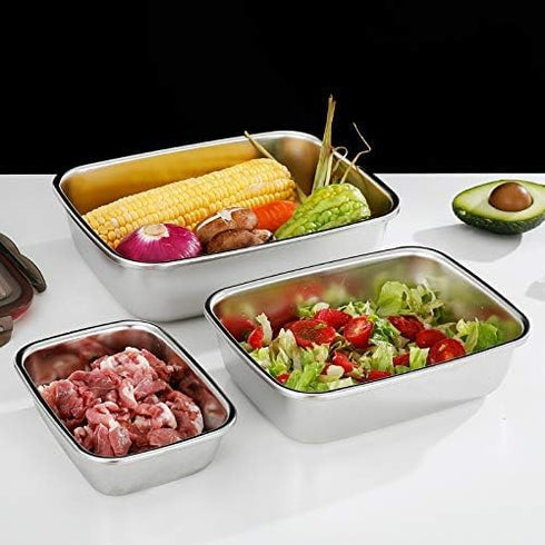 3 Pieces Stainless Steel Food Storage Container with Lids, Airtight Metal Containers for Freezer Fridge Oven,