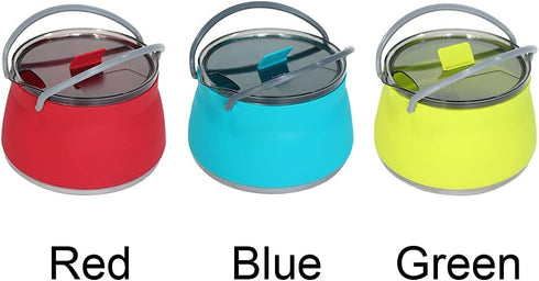 Folding Saucepan, Camp Cookware Hiking Silicone Pot with Lid, Travel Camping Kettle, Red
