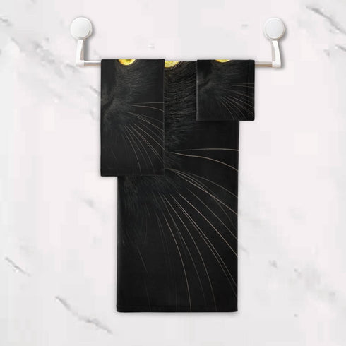 AUUXVA 3-Piece Set, Sets 1 1 1 Towel Cute Black Animal Cat Bath Towel Absorbent Soft Towels for Bathroom Quick Dry