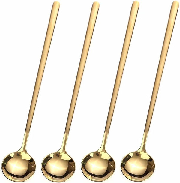 4 PCS 6.7 Inches Long Handle Coffee/Tea Spoons, Gold, Stainless Steel Ice Tea, Espresso Spoons for Stirring