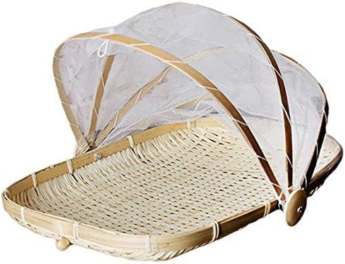 BESTCHANCEUS Hand Woven Bamboo Food Serving Tent Basket - Dustproof, Bug Proof, Rectangle 34CMx29CM for Meals
