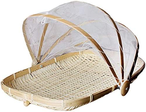 BESTCHANCEUS Hand Woven Bamboo Food Serving Tent Basket - Dustproof, Bug Proof, Rectangle 34CMx29CM for Meals