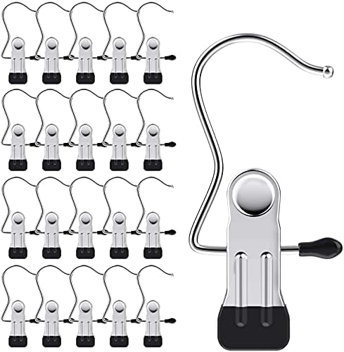 20 Pack Laundry Hook Boot Clips - Portable Stainless Steel Hangers - Hold Hanging Clothes Pins Hooks for Home Travel