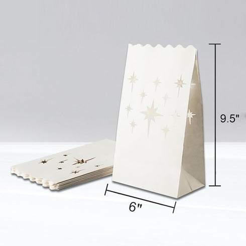 Homemory Upgraded White Luminary Bags, Moisture-Proof Candle Bags with Stars Design for Wedding, Party, Christmas