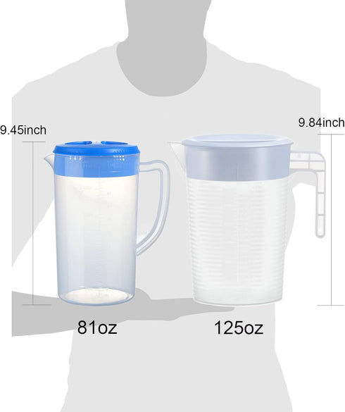 0.63 Gallon/2.4 Litre Plastic Pitcher with Lid BPA-FREE Eco-Friendly Carafes Mix Drinks Water Jug for Hot/Cold Lemonade Juice Beverage Jar Ice Tea Kettle (81oz, Blue) by DeSJ