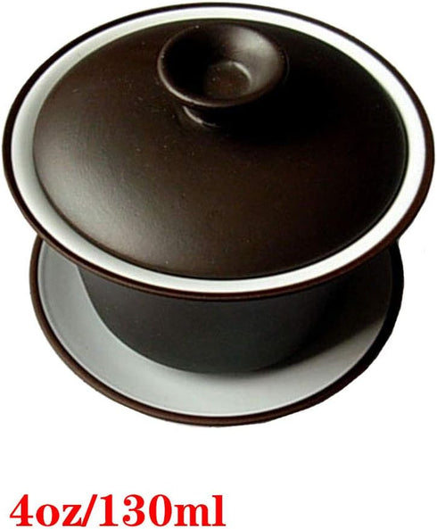 Gaiwan Teacup Kungfu Tea Bowl 4oz/130ml Zisha Red Clay with Sancai Saucers (Black White)